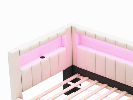 Upholstered Platform Bed With USB Ports And LED Belt
