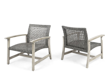 Outdoor Club Chair With Rattan Cover And Acacia Wood Frame - Gray