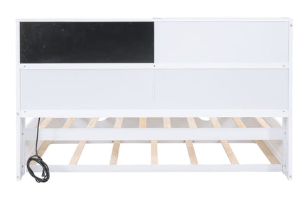 Twin Size Daybed With Storage Shelvesboard, Cork Board, USB Ports And Trundle - White