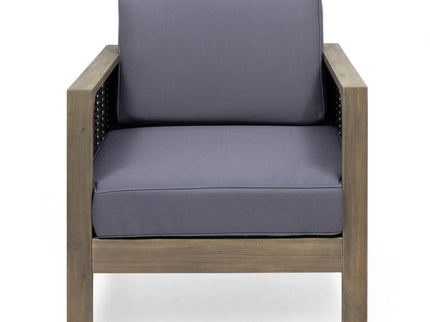 Outdoor Acacia Wood Club Chair With Wicker Accents