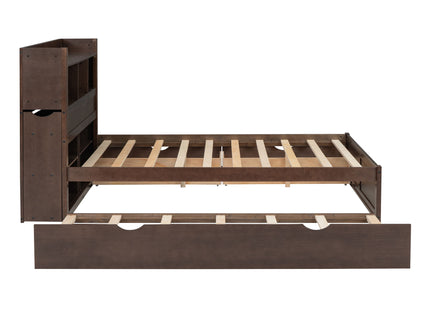 Storage Platform Bed With Pull Out Shelves, Trundle, And 2 Drawers