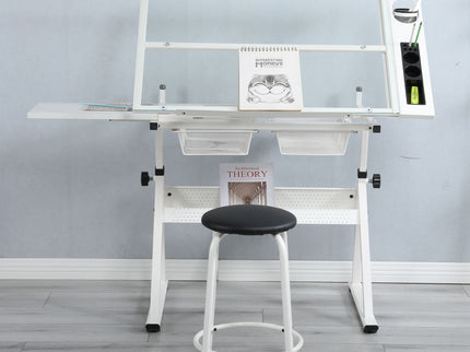 Adjustable Tempered Glass Drafting Printing Table With Chair