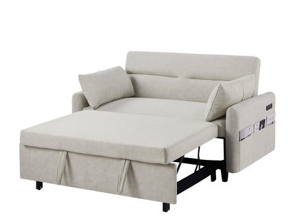 Pull Out Sleep Sofa Bed Loveseats Sofa Couch With Adjsutable Backrest, Storage Pockets, 2 Soft Pillows, USB Ports For Living Room, Bedroom, Apartment, Office