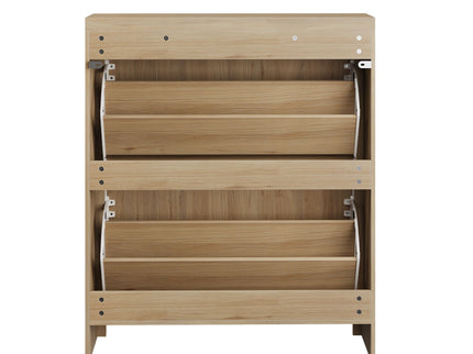 Entryway Shoe Cabinet With Vertical Carved Panels - Oak