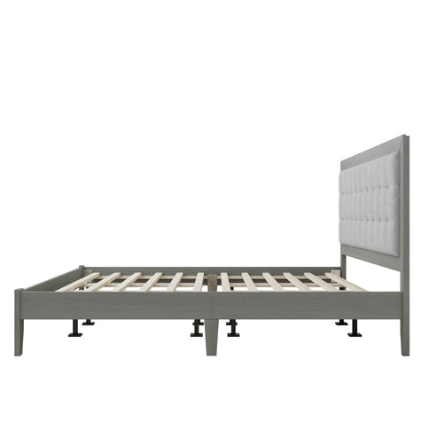 Mid Century Modern Platform Bed With Upholstered Headboard