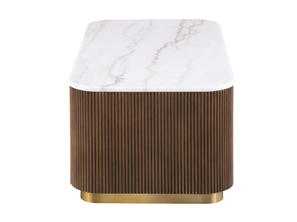 Rectangle Cocktail Table Genuine Accent Plinth Base Living Room - Brown / Gold / White