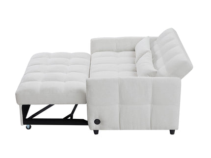 Loveseat Sofa Pull-Out Bed With Adjustable Backrest, 3 USB Ports And 2 Lumbar Pillows For Living Room