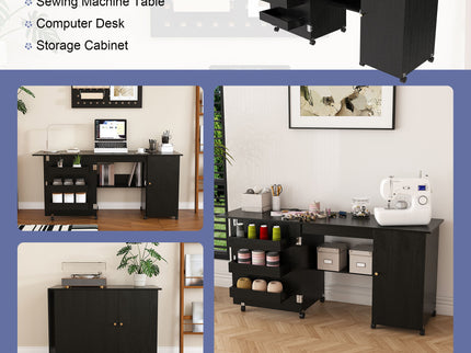 Foldable Sewing Table With Locking Casters