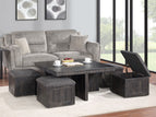 Dark Gray / 5 Pc. Coffe Table, 4 Storage Stools