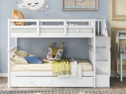 Stairway Bunk Bed With Storage And Guard Rail For Bedroom