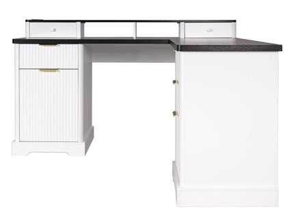 Fluted L-Shaped Desk With Charging Station & Storage Cabinet