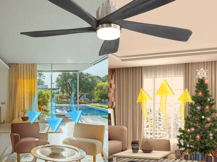 Modern Ceiling Fan With Dimmable LED Light 5 Solid Wood Blades Remote Control Reversible Dc Motor With Smart App Control - Nickel