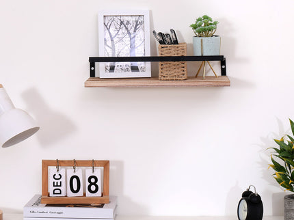 Floating Shelves, Long Wall Shelves (Set of 2) Wall Mounted Shelves With Brackets For Bedroom - Natural Wood