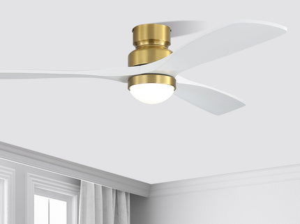 52" Ceiling Fan With Light And DC Motor, Flush Mount / Downrod, Ideal For Living Room - Gold / White