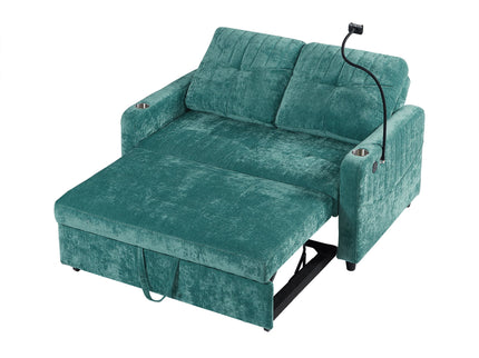 Modern Loveseat Pull Out Sofa Bed With Adjustable Backrest, Two Cup Holders, A Phone Holder, Three Charging Ports And Side Storage Pockets For Living Room