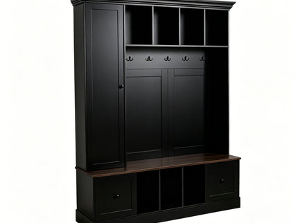 Hall Tree With Shoe Storage Bench, Entryway Coat Rack With 5 Hooks
