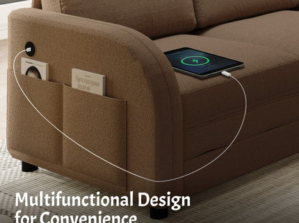L-Shaped Couch With Pull-Out Bed, Convertible Sleeper Sofa With Side Pocket & USB Port