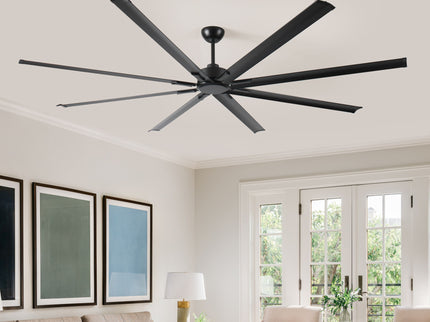 Industrial DC Motor Ceiling Fan, Large Ceiling Fan With 8 Reversible Blades, 5 Speed Remote Control, Home Or Commercial Ceiling Fans For Porch / Garage / Shop - Black