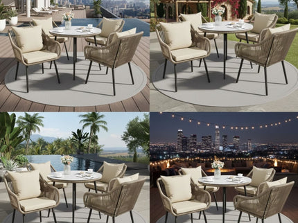 5 Piece Twisted Rattan Patio Dining Set With Table