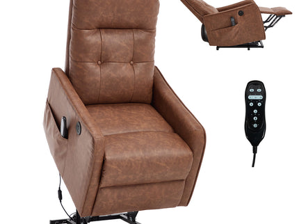 Single Motor Power Lift Recliner Chair With Massage And Heat, USB For Charging - Brown