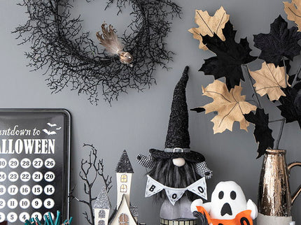 Cardboard Lighted Haunted House, Tabletop Holiday Halloween Decor, Battery Powered - Beige / Black