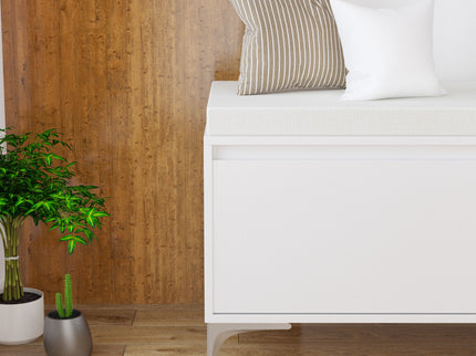 Wall Mounted Entryway Shelf With Hooks And Storage Bench Set - Off White