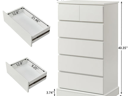 6 Drawer Tall Dresser With Concealed Handles, Vertical Storage Cabinet For Bedroom - White