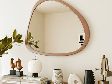 Asymmetrical Wall Mirror Wooden Framed Mirror Large Sized Dressing Mirror, For Living Room, Bedroom, Bathroom, Hallway Or Entry Way - Natural Wood