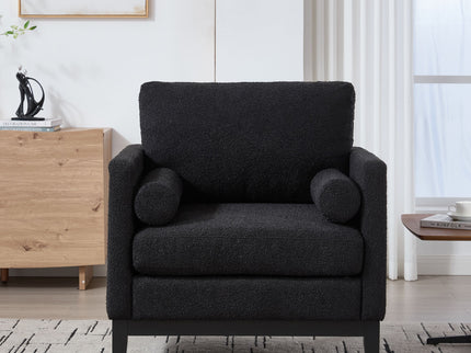 Wide Modern Farmhouse Performance Accent Chair With Legs, Wood Base