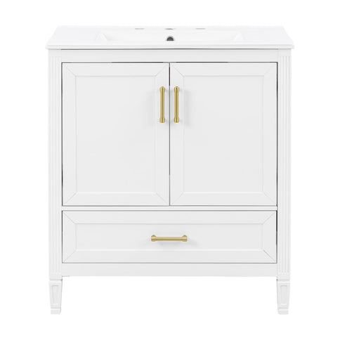 Elegant Fluted Bathroom Vanity With Sink, Soft Close Doors & Drawer