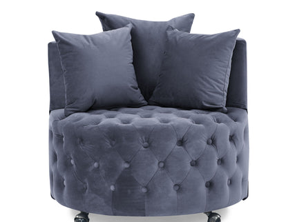 Modern Upholstered Swivel Chair With Button Tufted Design And Movable Wheels