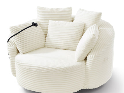 Swivel Accent Barrel Chair With Adjustable Phone Holder, 5 Pillows For Living Room