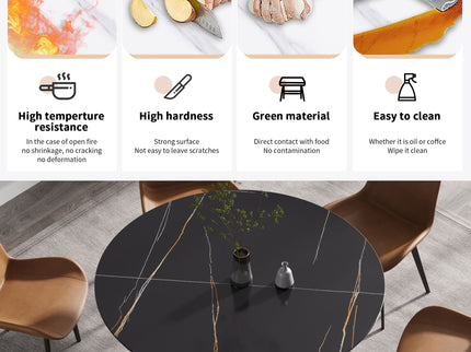 53.15" Modern Artificial Stone Round Carbon Steel Base Dining Table, Can Accommodate 6 People - Black / White