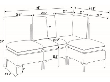 Upholstered Modular Sectional With Tall Legs, Medium Firm Seat