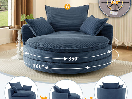 360° Swivel Accent Barrel Chair With Dual Layer Cushion And 3 Removable Pillows