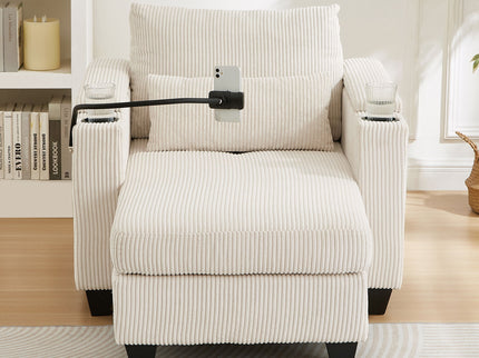 Convertible Chaise Lounge Sofa Chair With USB Ports, Cup Holders, Phone Holder And Storage