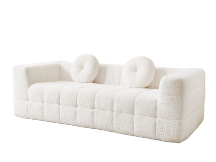 Boneless 3 Seater Sofa With Circular Throw Pillows - Beige