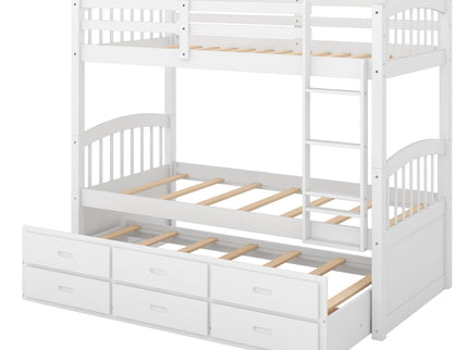 Bunk Bed With Trundle And Drawers, Arched Headboard And Footboard