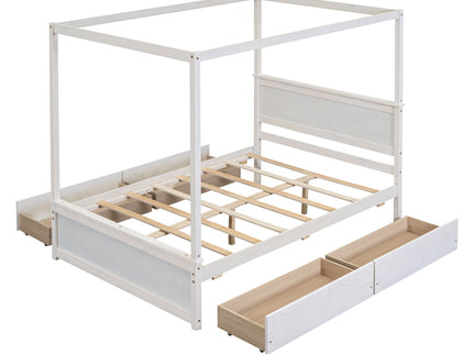 Canopy Platform Bed With Drawers, Support Slats, No Box Spring Needed