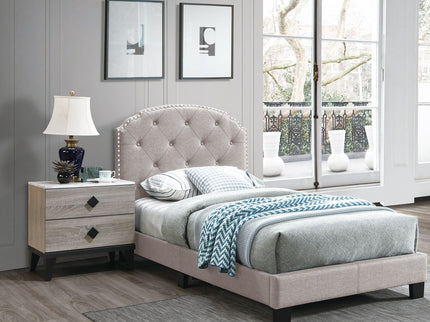 Button Tufted Bed With Nailhead Trim