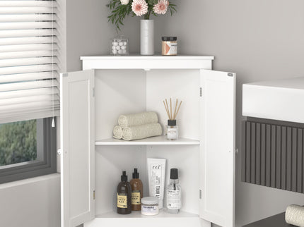 Corner Cabinet With 2 Doors And Adjustable Shelves, Freestanding Narrow Storage Organizer For Bathroom - White