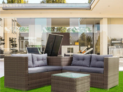 4 Piece Patio Sectional Wicker Rattan Outdoor Furniture Sofa Set With Storage Box