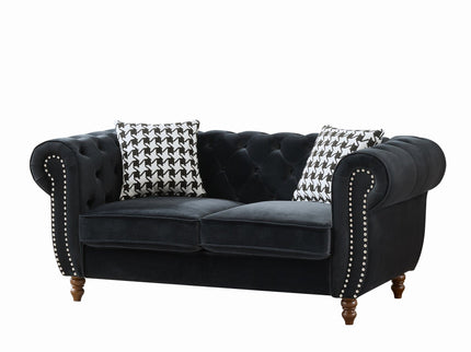 Chesterfield Upholstery Fabric Loveseat With Roll Armrest And Nailhead