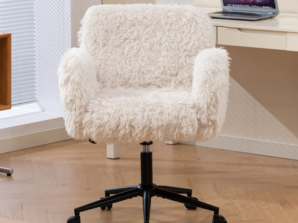 Swivel Chair With Adjustable Armrests And Wheels For Home Office - Beige
