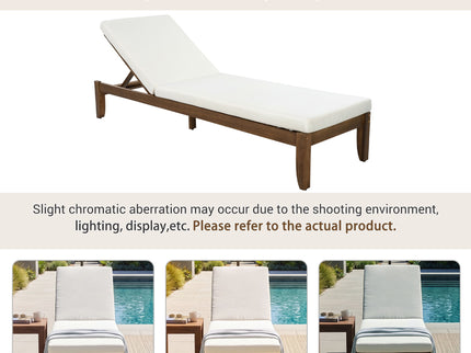 Adjustable Outdoor Patio Lounge Chair Chaise Lounge - Beige / Walnut