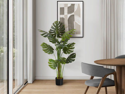 55" Tall, Artificial Plant, Monstera Tree, Indoor, Faux, Fake, Floor, Greenery, Potted, Real Touch, Decorative - Green / Black