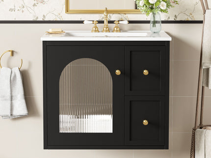 Wall-Mounted Bathroom Vanity Set With Sink, 2 Drawers And Soft-Close Door