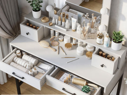 Vanity Desk With 3 Color Lighted Mirror And 4 Drawers