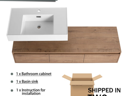 Modern Wall Mounted Bathroom Vanity With Resin Sink And Soft Close Drawer