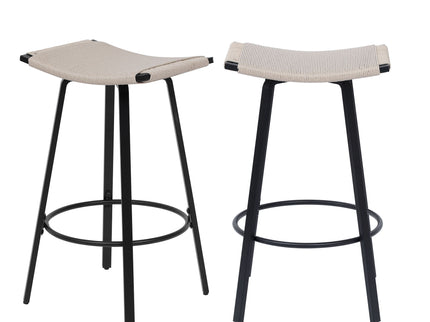Counter Height Bar Stools Backless Handwoven Kitchen Dining Chairs With Round Footrest (Set of 2) Weaving Pub Stoo - Creamy White